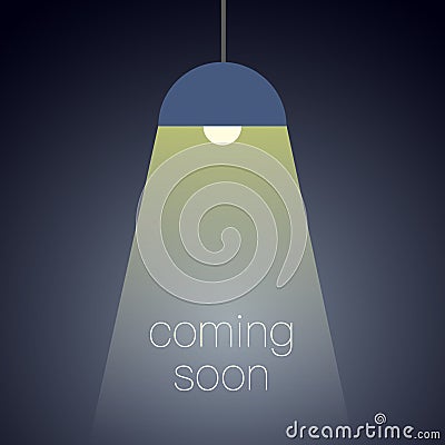 Coming soon message illuminated with light projector blank vector illustration. Coming soon, sale poster, movie poster. Vector Illustration