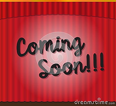Coming soon. Red curtains Stock Photo