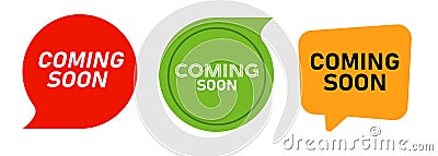 coming soon red green and yellow speech bubble marketing sale promotion product commerce Vector Illustration