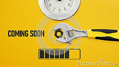 Coming soon is shown using the text with a loading bar. Web site under construction Stock Photo