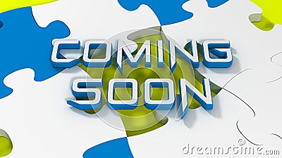 Coming soon text with color puzzle background 3d Stock Photo