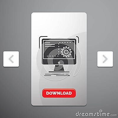 Command, computer, function, process, progress Glyph Icon in Carousal Pagination Slider Design & Red Download Button Vector Illustration