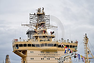 The command deck icebreaker Saint Petersburg under the clouds Editorial Stock Photo