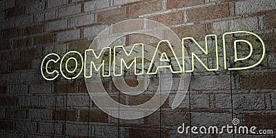 COMMAND - Glowing Neon Sign on stonework wall - 3D rendered royalty free stock illustration Cartoon Illustration