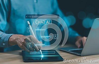 command prompt chatbot generates information AI chat digital technology. Stock Photo