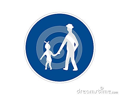 Command road sign. Pedestrian path, footpath, road sign, vector icon. Blue circle button. White silhouette of people Vector Illustration