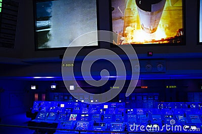 Space missions control center of NASA. John F. Kennedy Space Center. Workstation. Florida, USA Editorial Stock Photo