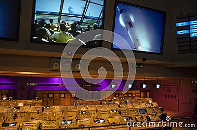 Space missions control center of NASA. John F. Kennedy Space Center. Workstation. Florida, USA Editorial Stock Photo