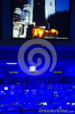 Space missions control center of NASA. John F. Kennedy Space Center. Workstation. Florida, USA Editorial Stock Photo