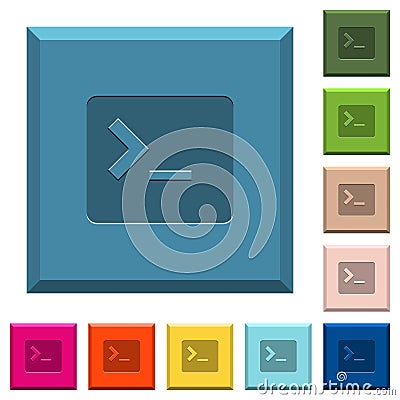 Command terminal engraved icons on edged square buttons Stock Photo