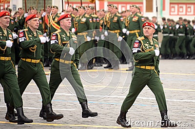 The commander of the parade squad of the military police, Lieutenant Colonel Vitaly Pikalov, during the parade on Moscow`s Red Squ Editorial Stock Photo
