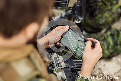 Commander of the Rangers paves the route on an electronic satnav Stock Photo