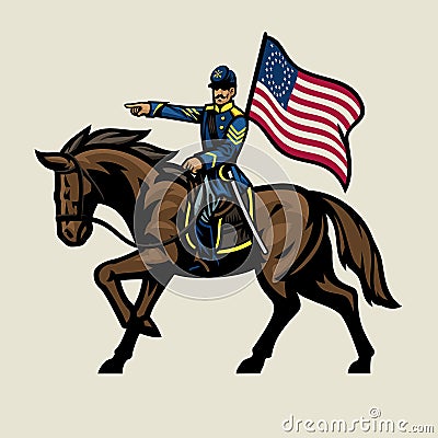 Commander of Union Army Riding the Horse Vector Illustration