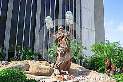 Commandments of Moses The Crystal Cathedral Tower is a Protestant Christian church in the city of Garden Grove, California, United Stock Photo