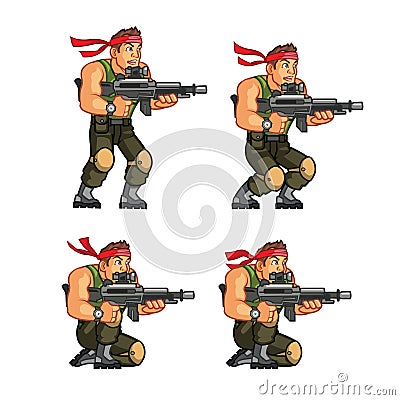 Commando Crouching Game Sprite Vector Illustration