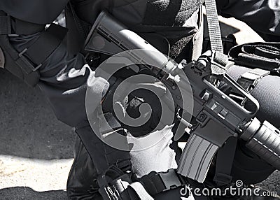 Commando with machine gun. Stock Photo