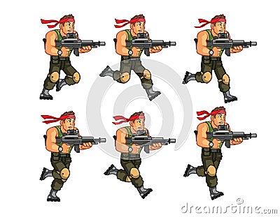 Commando Running Game Sprite Vector Illustration