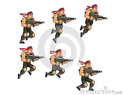 Commando Running Game Sprite Vector Illustration