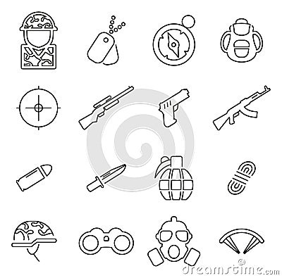 Commandos or Special Forces Army Unit Icons Thin Line Vector Illustration Set Vector Illustration