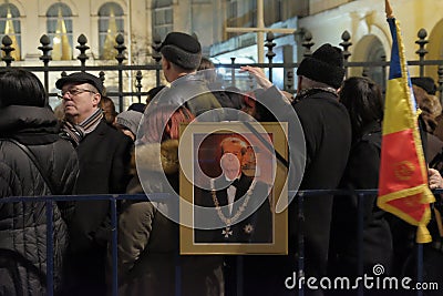 Commemoration of King Mihai at the Royal Palace in Bucharest, Romania Editorial Stock Photo