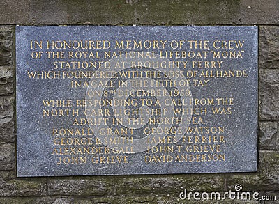 The Commemoration Stone celebrating the lives of the Lifeboat Men who lost their lives in 1959 when the Lifeboat Mona Capsized. Editorial Stock Photo