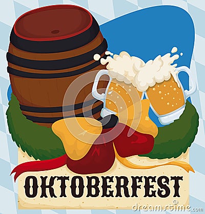 Commemorative Design for Oktoberfest with Keg and Toast, Vector Illustration Vector Illustration