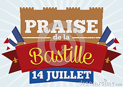 Commemorative Design for the Storming Bastille with French Pennants, Vector Illustration Vector Illustration