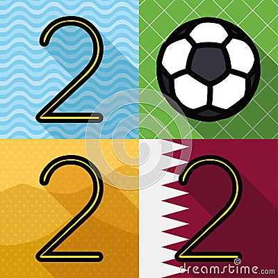 Commemorative 2022 Design with Water, Soccer, Dunes and Qatar Flag, Vector Illustration Vector Illustration