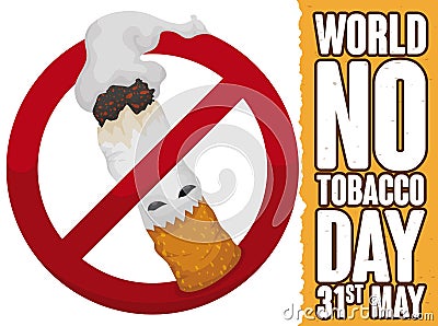 Cigarette like Monster inside Forbidden Symbol in No Tobacco Day, Vector Illustration Vector Illustration