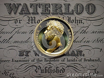 Commemorative gold coin from Waterloo battle, nice quality Stock Photo