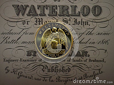 Commemorative gold coin from Waterloo battle, nice quality Stock Photo