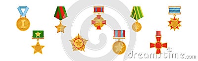 Commemorative Medals and Awards for Day of Defenders of Fatherland Vector Set Vector Illustration
