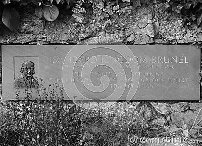 Commemorative plaque for Engineer Brunel in Bristol in black and white Editorial Stock Photo