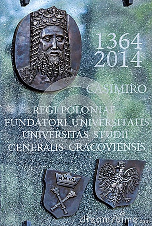 Commemorative plaque- Jagiellonian University- Cracow,Poland Editorial Stock Photo