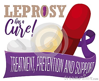 Purple Ribbon Wrapping Medication like Cure for Leprosy, Vector Illustration Vector Illustration