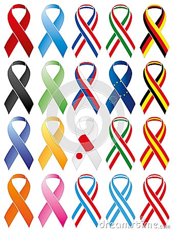 Commemorative ribbons, coloured and with flags Stock Photo