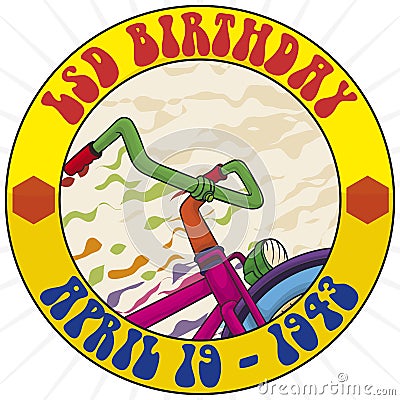 Colorful Button with Bicycle to Commemorate LSD Birthday, Vector Illustration Vector Illustration