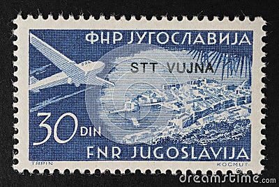 Commemorative stamp with the image of the city of Dubrovnik Editorial Stock Photo