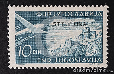 Commemorative stamp with the village of St. John Kaneo Editorial Stock Photo
