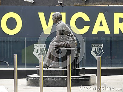 Commemorative statue of Graham Taylor OBE, former manager of Watford Football Club, Vicarage Road Stadium, Watford Editorial Stock Photo