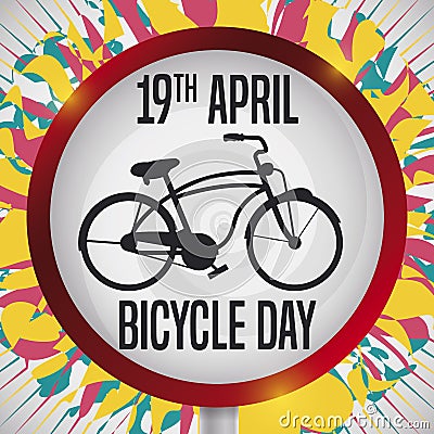 Traffic Sign with Bike Silhouette to Celebrate Bicycle Day, Vector Illustration Vector Illustration