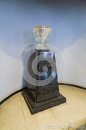 Commemorative urn with ashes of the dead people from Auschwitz Birkenau Stock Photo