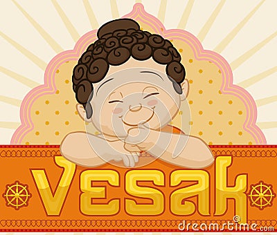 Commemorative Vesak Card with Baby Buddha, Vector Illustration Vector Illustration