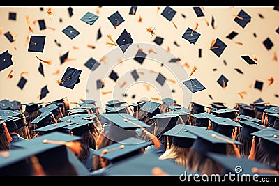 Commencement scene large group of graduation caps in celebration Stock Photo