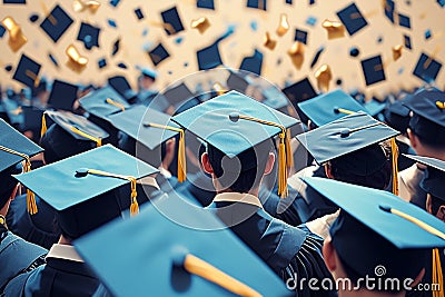 Commencement scene large group of graduation caps in celebration Stock Photo