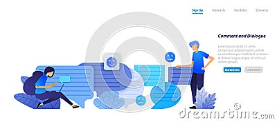 Comment box and dialog. people chat each other with bubble chat emoticons for speech and communication. flat illustration concept Vector Illustration