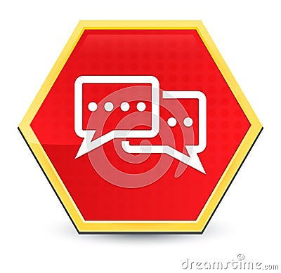 Comments icon abstract red hexagon button bright yellow frame elegant design Cartoon Illustration