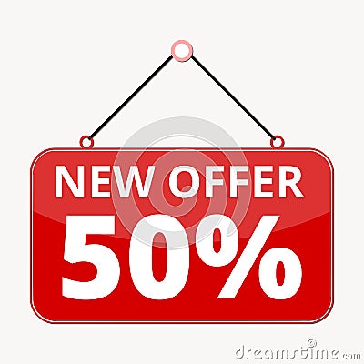 Commerce concept, New offer 50%, red sign sticker Vector Illustration