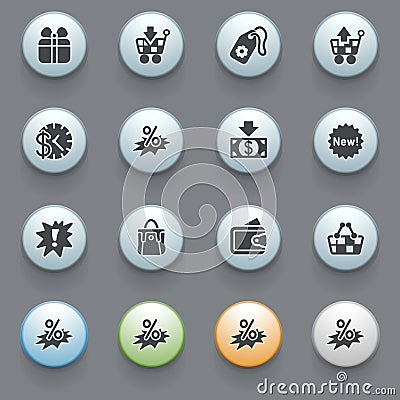 Commerce icons for web site on gray background. Vector Illustration