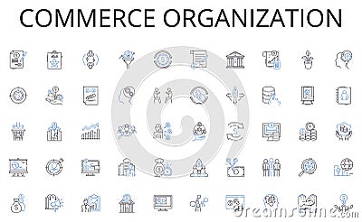 Commerce organization line icons collection. Equipment, Tools, Apparel, Accessories, Gadgets, Instruments, Apparatus Vector Illustration